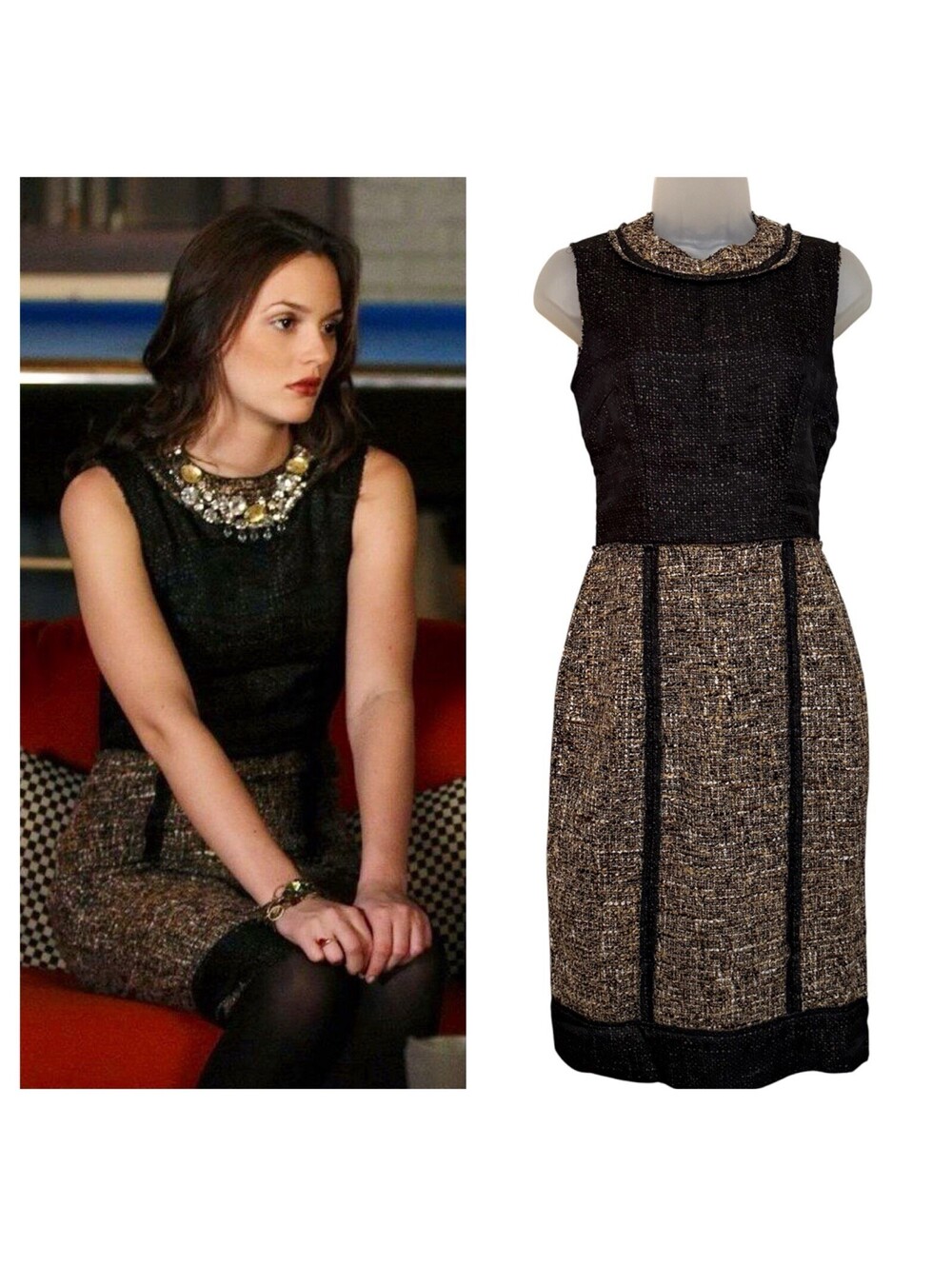 ASO Blair Waldorf Gossip Girl D&G Dolce Gabbana Luxury Tweed Fall Dress Size 4